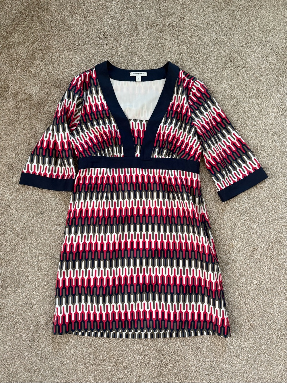 Banana Republic Geometric Print V-Neck Kimono Sleeve Shift Dress Size 8